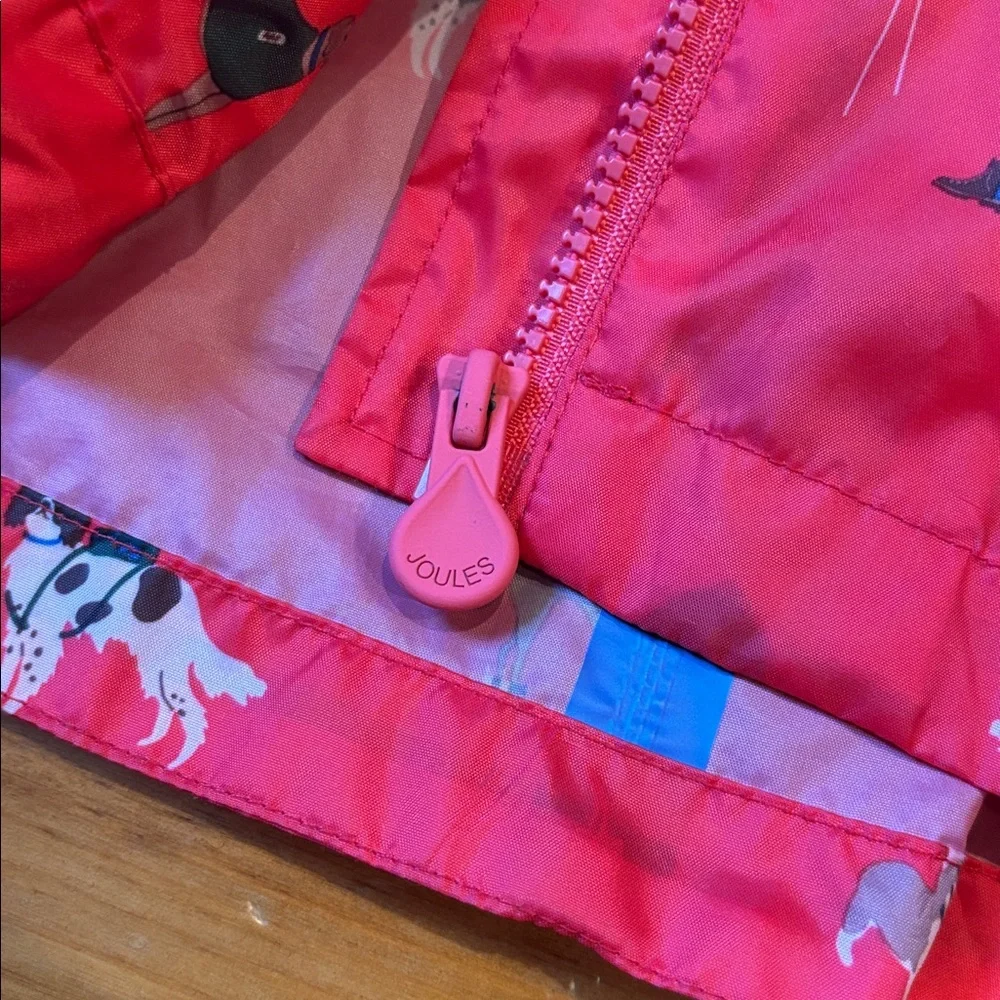 JOULES Unisex 6 Red Puppy Dog Printed Rain Jacket Coat Long Fit Hooded - Picture 3 of 10